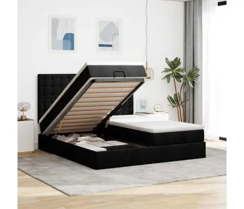 Osmaņu Gultas Rāmis Ar Matračiem Melns 160X200Cm Audums Vidaxl