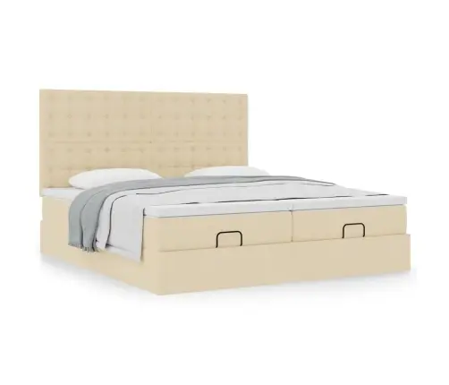 Osmaņu Gultas Rāmis Ar Matračiem Krēmkrāsas 160X200Cm Audums Vidaxl