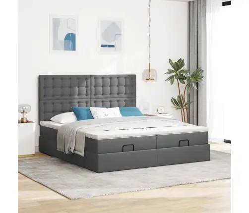 Osmaņu Gultas Rāmis Ar Matračiem Tumši Pelēks 180X200Cm Audums Vidaxl