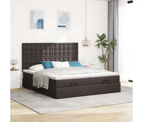Osmaņu Gultas Rāmis Ar Matračiem Tumši Brūns 180X200Cm Audums Vidaxl