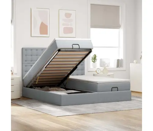 Osmaņu Gultas Rāmis Ar Matračiem Gaiši Pelēks 200X200Cm Audums Vidaxl