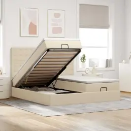 Osmaņu Gultas Rāmis Ar Matračiem Krēmkrāsas 200X200Cm Audums Vidaxl