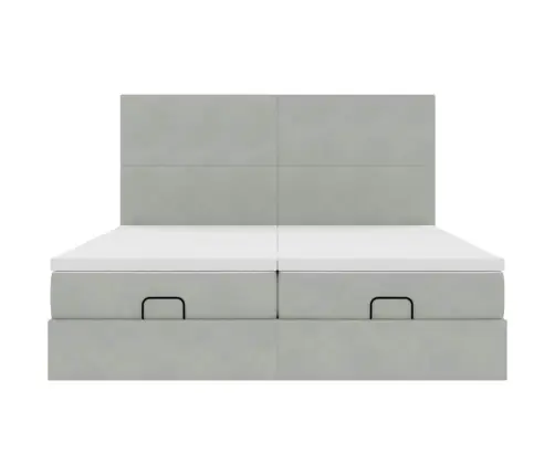 Ottomani Voodiraam Madratsitega, Helehall, 160X200 cm Samet