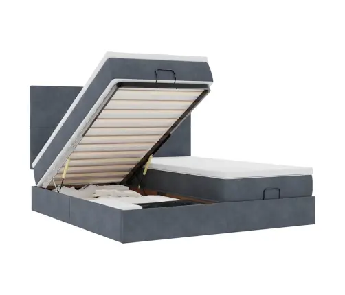 Osmanų Lovos Rėmas Su Čiužiniais, Pilkas, 160X200cm Aksomas