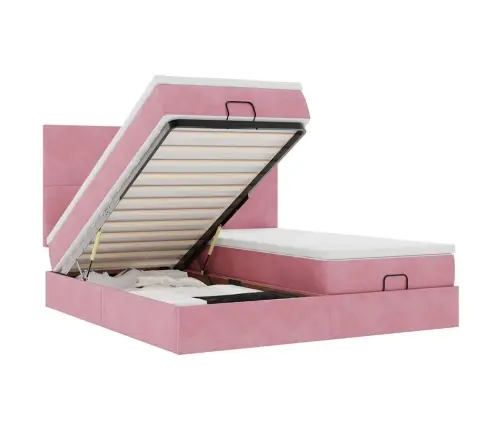 Osmaņu Gultas Rāmis Ar Matračiem Rozā 160X200Cm Audums Vidaxl