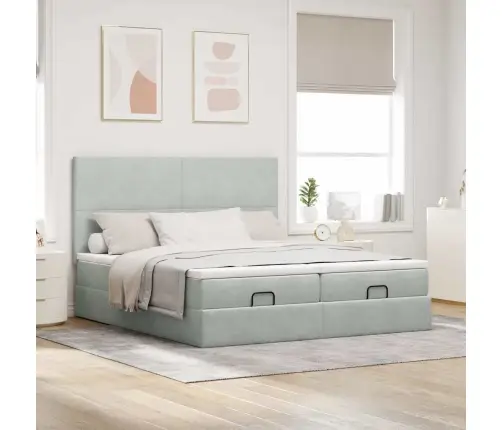 Ottomani Voodiraam Madratsitega, Helehall, 180X200 cm Samet