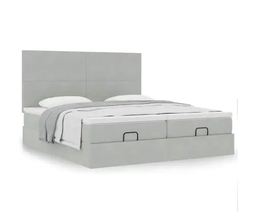 Ottomani Voodiraam Madratsitega, Helehall, 180X200 cm Samet