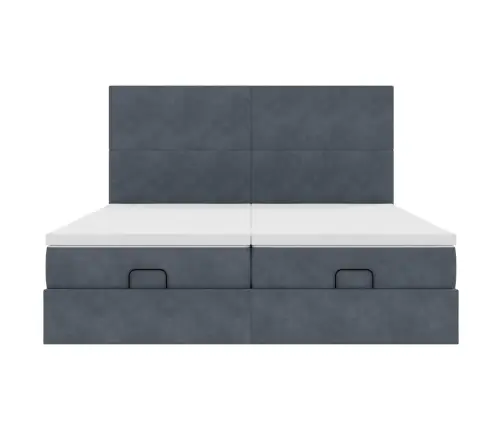 Ottomani Voodiraam Madratsitega, Tumehall, 180X200 cm Samet