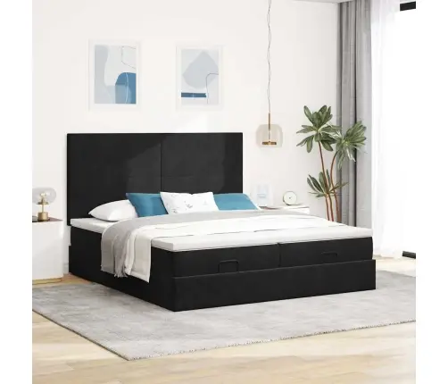 Osmaņu Gultas Rāmis Ar Matračiem Melns 200X200Cm Audums Vidaxl