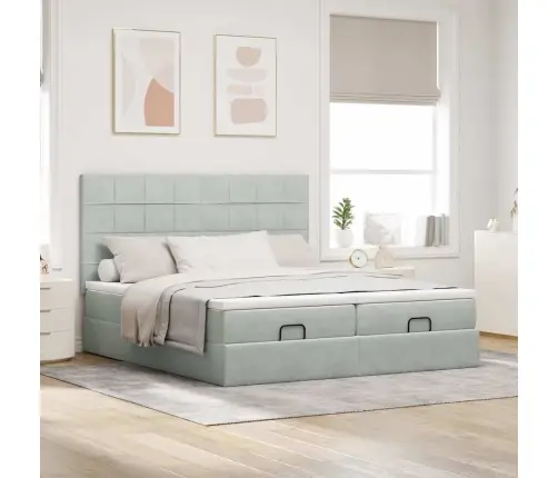 Osmaņu Gultas Rāmis Ar Matračiem Gaiši Pelēks 160X200Cm Audums Vidaxl