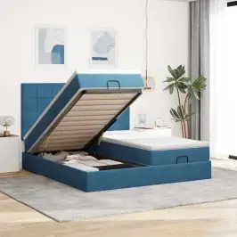 Osmaņu Gultas Rāmis Ar Matračiem Tumši Zils 160X200Cm Audums Vidaxl