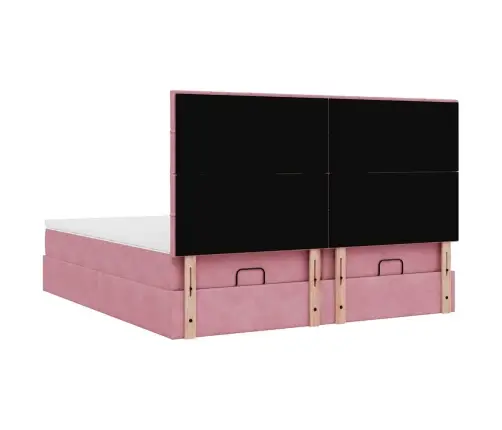 Osmaņu Gultas Rāmis Ar Matračiem Rozā 160X200Cm Audums Vidaxl