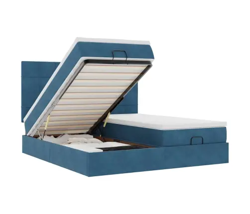 Osmaņu Gultas Rāmis Ar Matračiem Tumši Zils 180X200Cm Audums Vidaxl