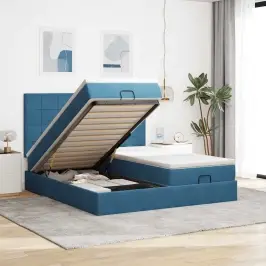 Osmaņu Gultas Rāmis Ar Matračiem Tumši Zils 180X200Cm Audums Vidaxl