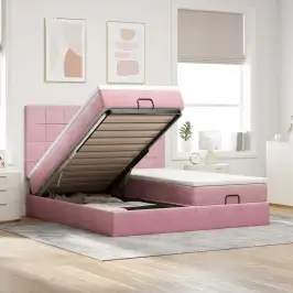 Osmaņu Gultas Rāmis Ar Matračiem Rozā 180X200Cm Audums Vidaxl