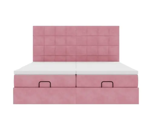 Osmaņu Gultas Rāmis Ar Matračiem Rozā 200X200Cm Audums Vidaxl