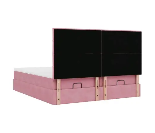 Osmaņu Gultas Rāmis Ar Matračiem Rozā 200X200Cm Audums Vidaxl