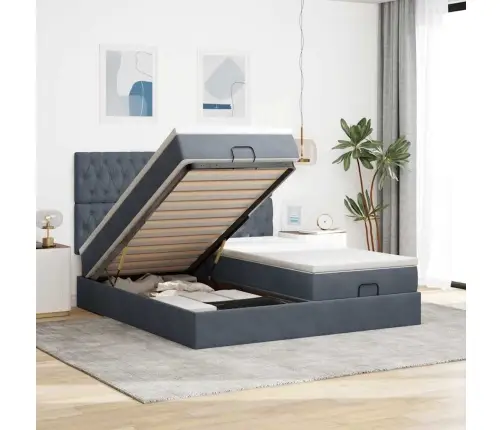 Osmanų Lovos Rėmas Su Čiužiniais, Pilkas, 160X200cm Aksomas