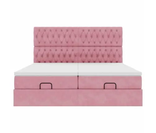 Osmaņu Gultas Rāmis Ar Matračiem Rozā 160X200Cm Audums Vidaxl