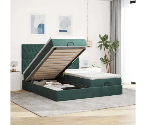 Osmaņu Gultas Rāmis Ar Matračiem Tumši Zaļš 180X200Cm Audums Vidaxl