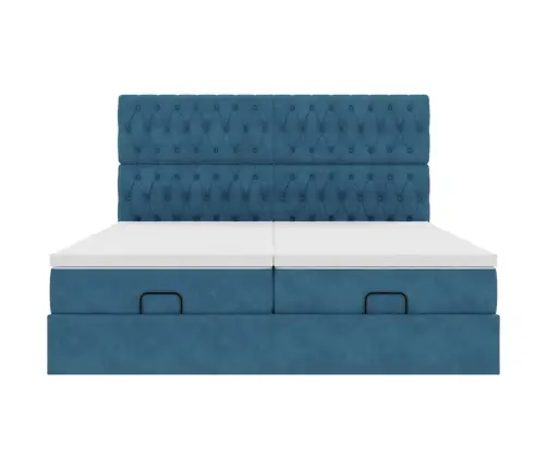 Ottomani Voodiraam Madratsitega, Tumesinine, 180X200 cm Samet