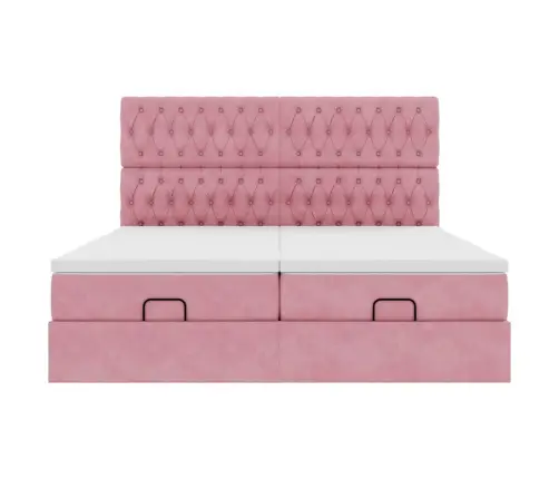Osmaņu Gultas Rāmis Ar Matračiem Rozā 180X200Cm Audums Vidaxl