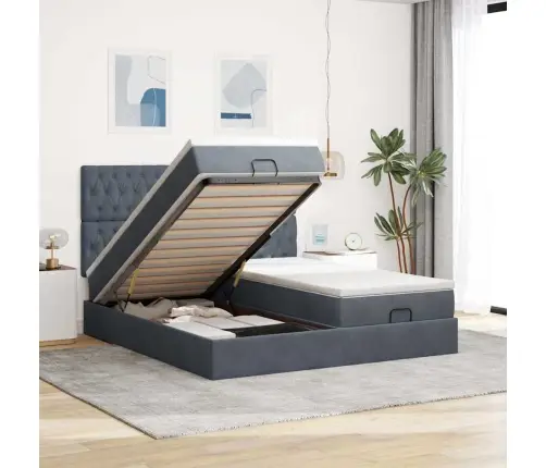 Ottomani Voodiraam Madratsitega, Tumehall, 200X200 cm Samet