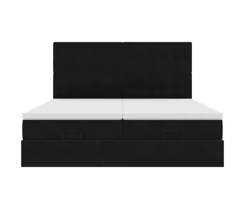 Ottomani Voodiraam Madratsitega, Must, 160X200 cm Samet