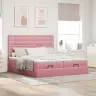 Osmaņu Gultas Rāmis Ar Matračiem Rozā 160X200Cm Audums Vidaxl
