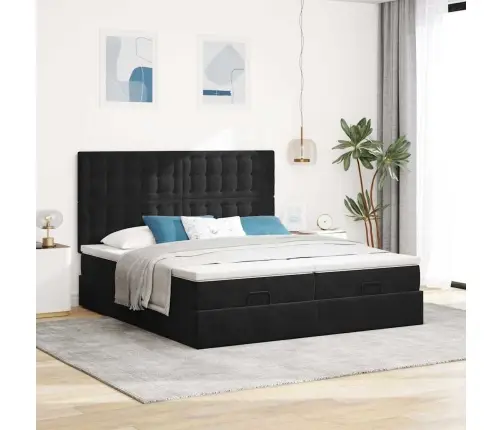 Osmaņu Gultas Rāmis Ar Matračiem Melns 180X200Cm Audums Vidaxl