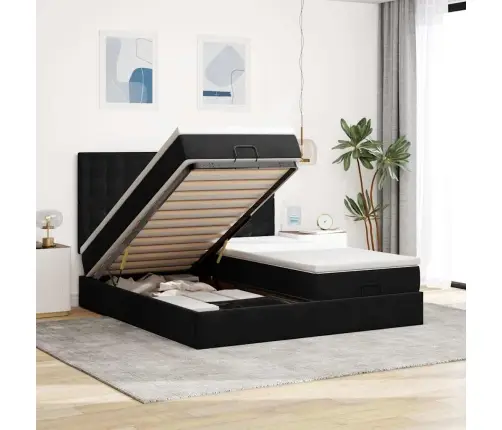 Osmaņu Gultas Rāmis Ar Matračiem Melns 180X200Cm Audums Vidaxl