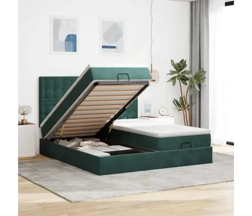 Osmanų Lovos Rėmas Su Čiužiniais, Žalias, 180X200cm Aksomas