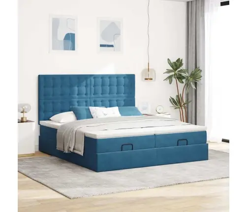 Osmaņu Gultas Rāmis Ar Matračiem Tumši Zils 180X200Cm Audums Vidaxl