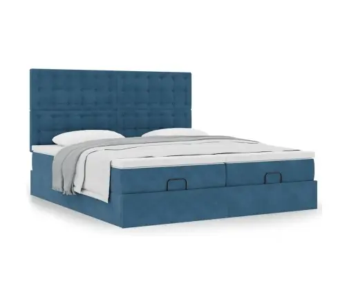 Osmaņu Gultas Rāmis Ar Matračiem Tumši Zils 180X200Cm Audums Vidaxl