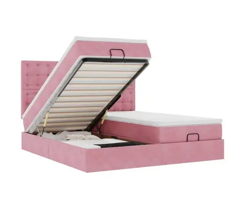 Osmaņu Gultas Rāmis Ar Matračiem Rozā 180X200Cm Audums Vidaxl