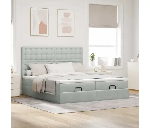 Osmaņu Gultas Rāmis Ar Matračiem Gaiši Pelēks 200X200Cm Audums Vidaxl