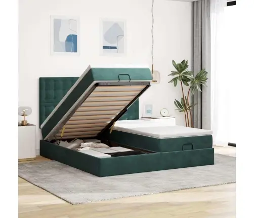 Ottomani Voodiraam Madratsitega, Tumeroheline, 200X200cm Samet