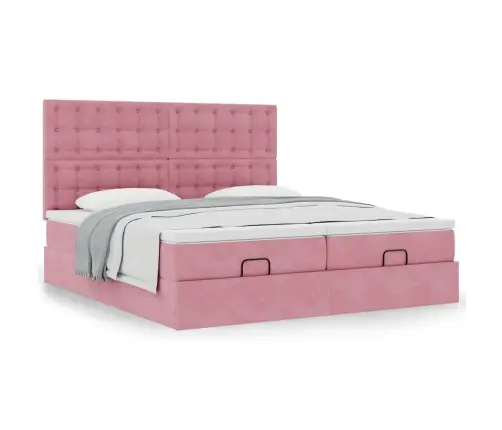 Osmaņu Gultas Rāmis Ar Matračiem Rozā 200X200Cm Audums Vidaxl