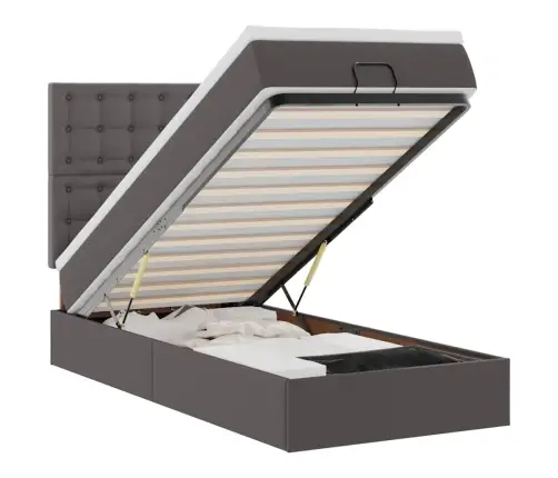 Osmanų Lovos Rėmas Su Čiužiniu, Pilka, 80X200cm Dirbtinė Oda