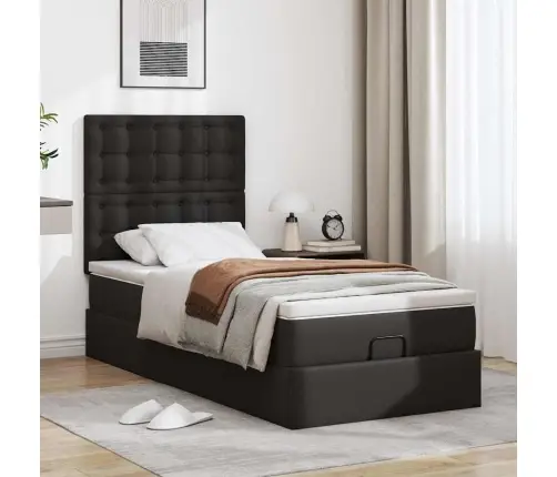 Osmaņu Gultas Rāmis Ar Matrača Melns 90X190Cm Mākslīgā Āda Vidaxl