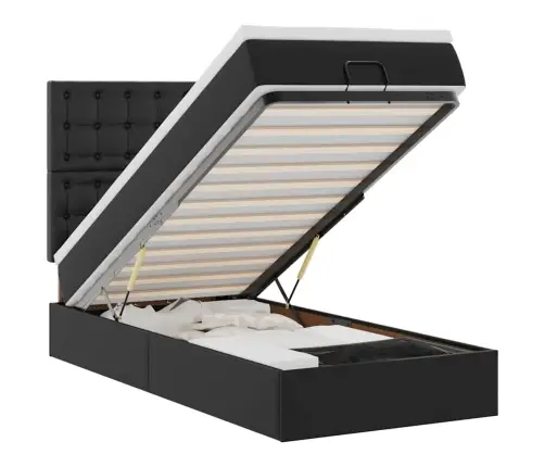 Osmanų Lovos Rėmas Su Čiužiniu, Juoda, 90X200cm Dirbtinė Oda