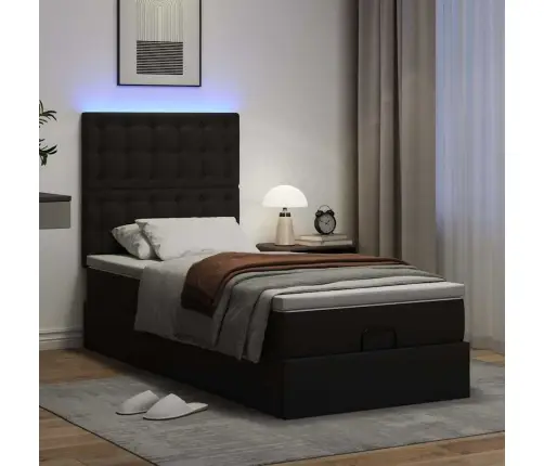 Osmanų Lovos Rėmas Su Čiužiniu, Juoda, 90X200cm Dirbtinė Oda