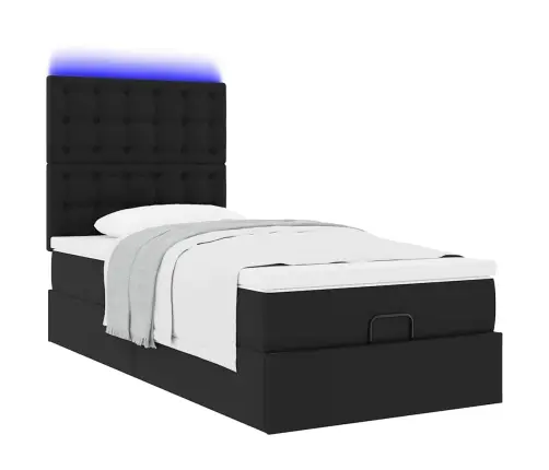 Osmanų Lovos Rėmas Su Čiužiniu, Juoda, 90X200cm Dirbtinė Oda