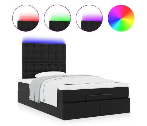 Ottomani Voodiraam Madratsiga, Must, 120X190 cm Kunstnahk