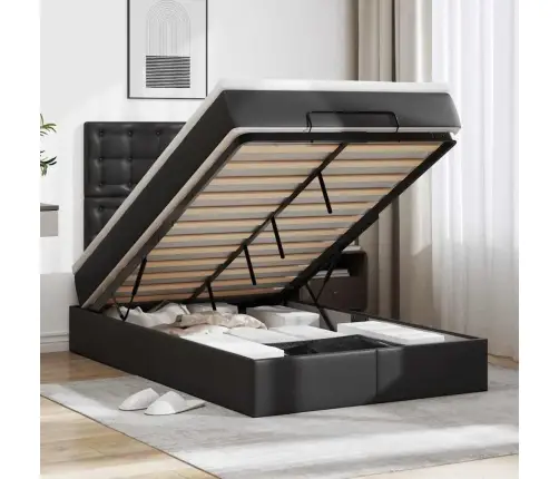 Ottomani Voodiraam Madratsiga, Must, 120X190 cm Kunstnahk