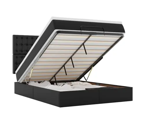 Osmaņu Gulta Ar Matraci Un Leds, Melns 140X190Cm Mākslīgā Āda Vidaxl