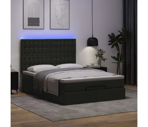 Osmaņu Gulta Ar Matraci Un Leds, Melns 140X190Cm Mākslīgā Āda Vidaxl