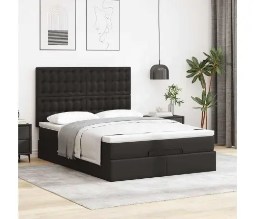 Osmaņu Gulta Ar Matraci Un Leds, Melns 140X190Cm Mākslīgā Āda Vidaxl