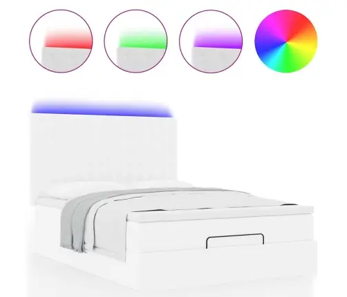 Osmaņu Gulta Ar Matraci Un Leds, Balts, 140X190 Cm Mākslīgā Āda Vidaxl