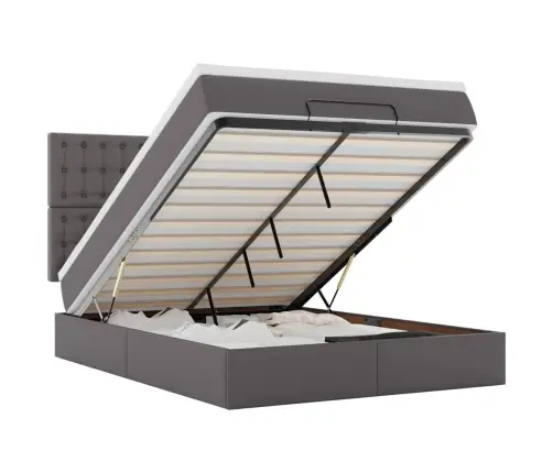 Osmaņu Gulta Ar Matraci Un Leds, Pelēks 140X190Cm Mākslīgā Āda Vidaxl